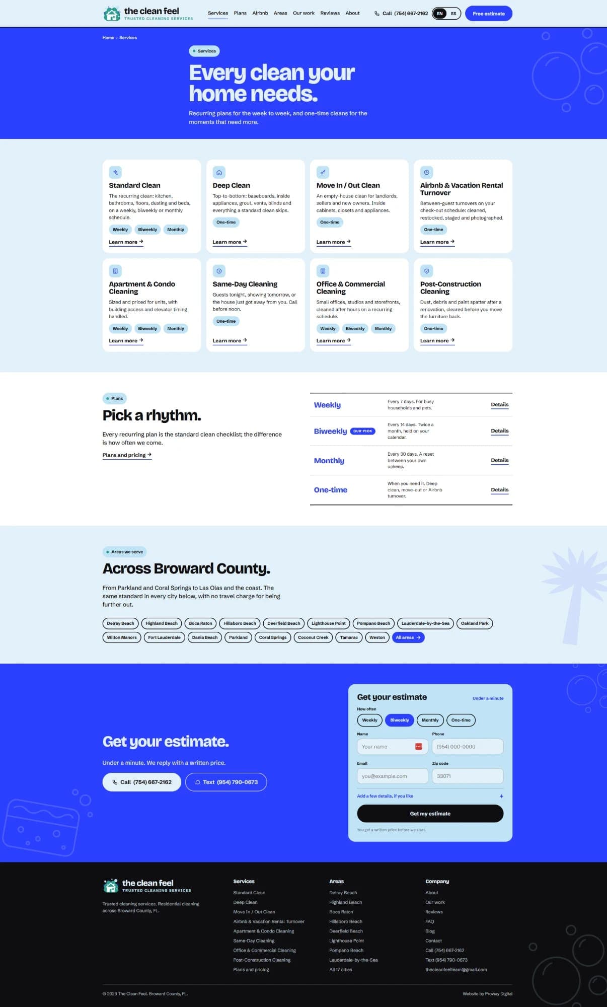 The Clean Feel website, desktop