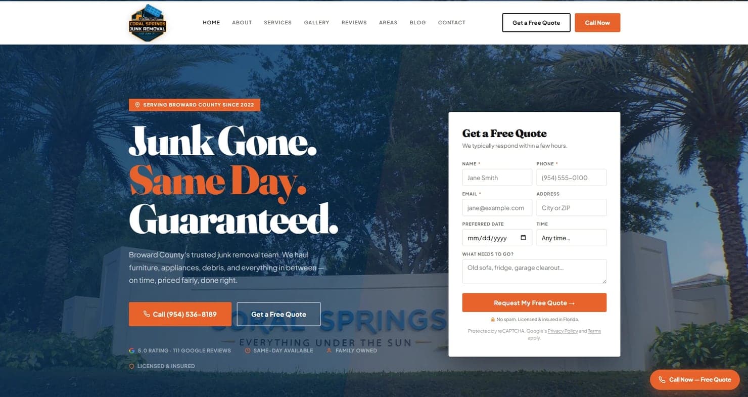 Coral Springs Junk Removal website