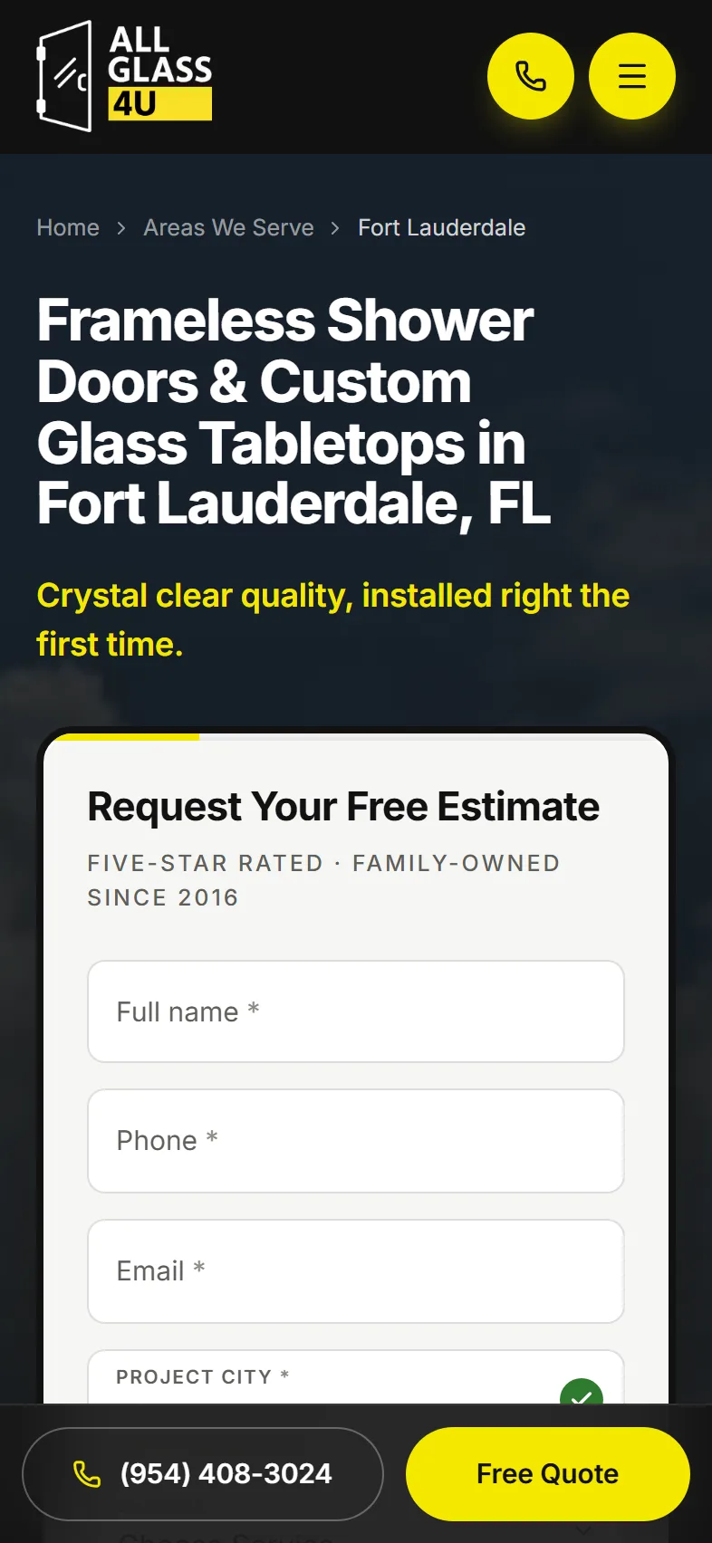 All Glass 4 U city page on a phone