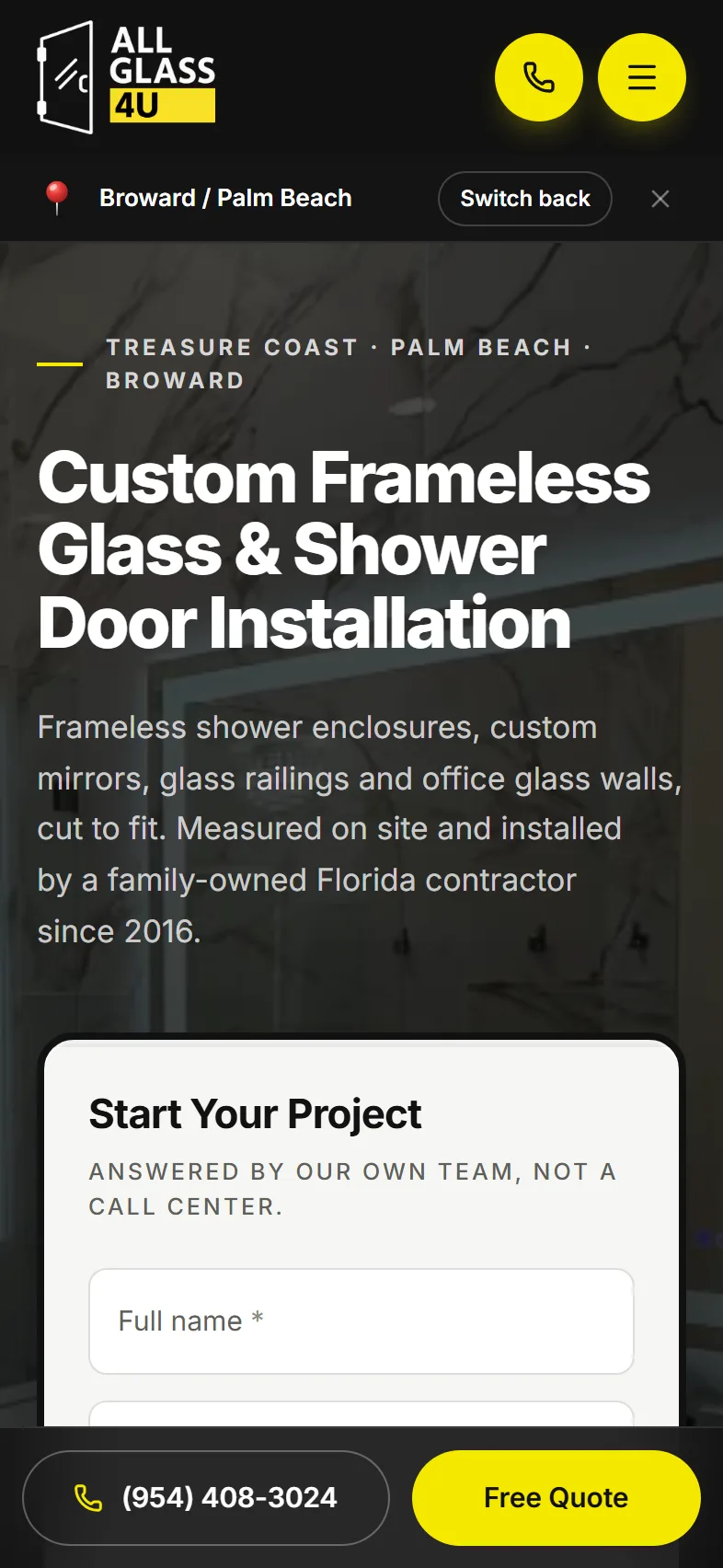 All Glass 4 U homepage on a phone