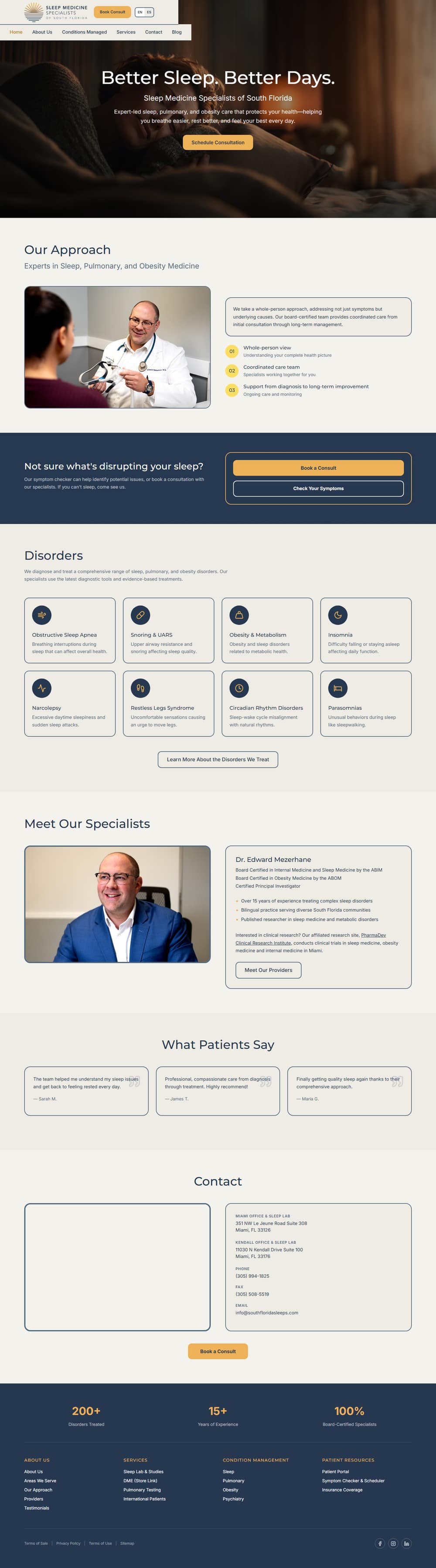 Sleep Medicine Specialists of South Florida website, scrolling