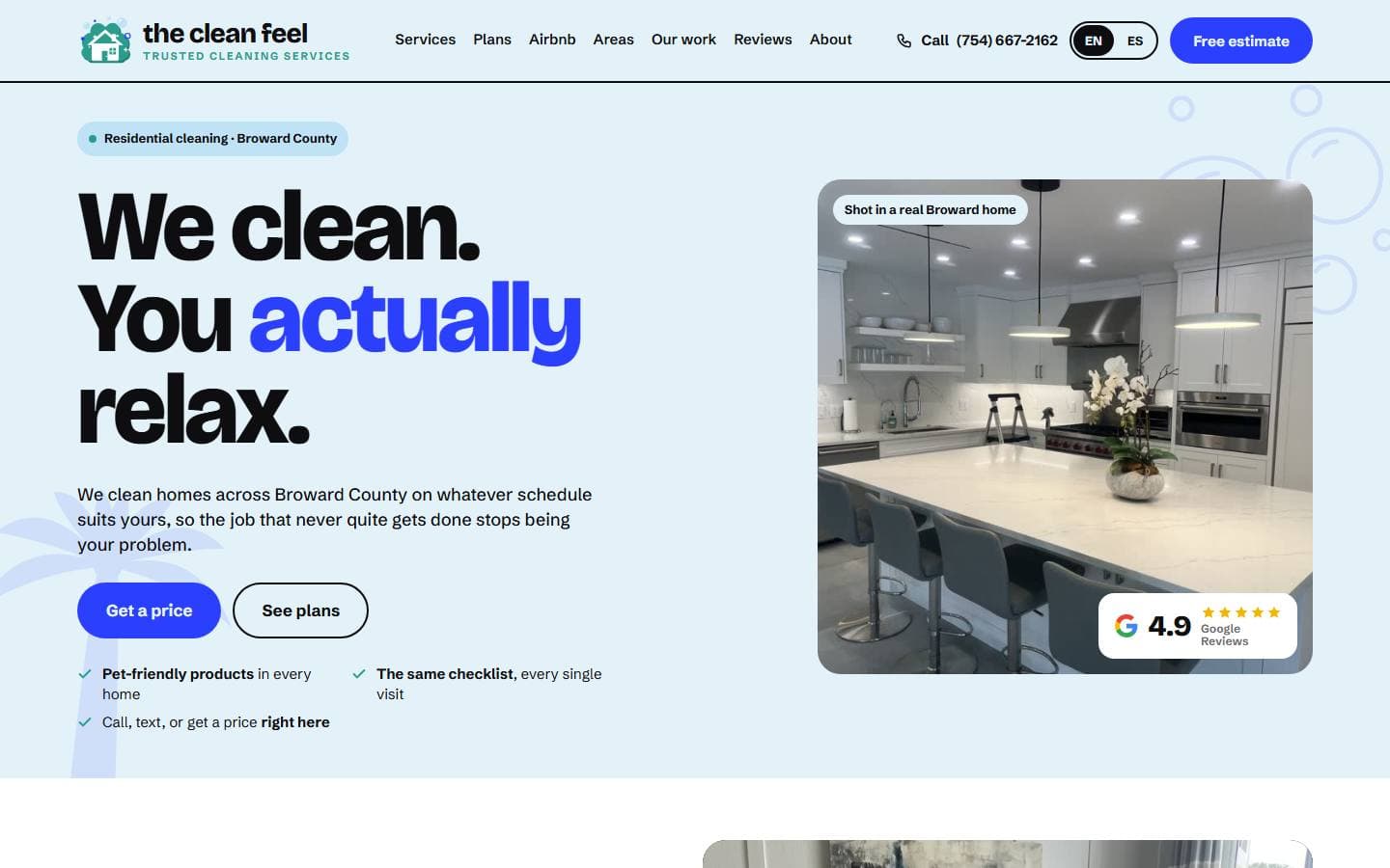 The Clean Feel website, built by ProWay