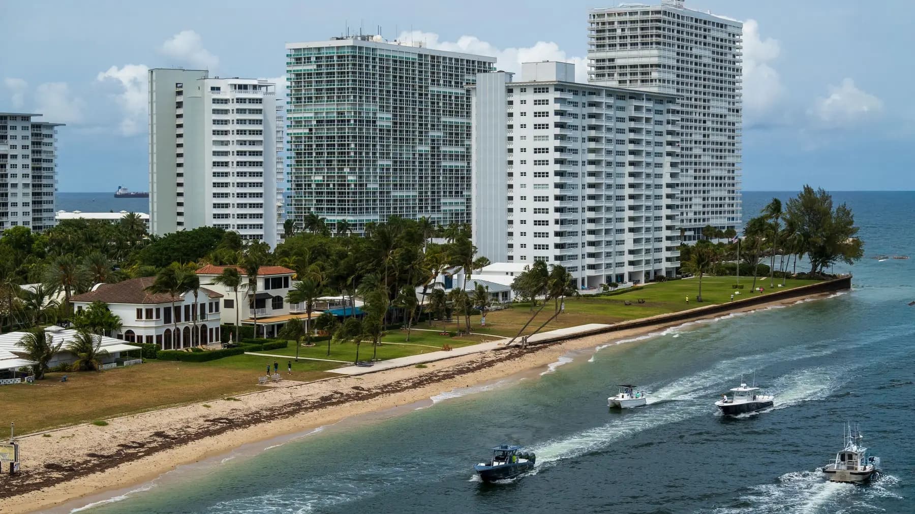 Aerial view of Fort Lauderdale homes and high-rises along the water