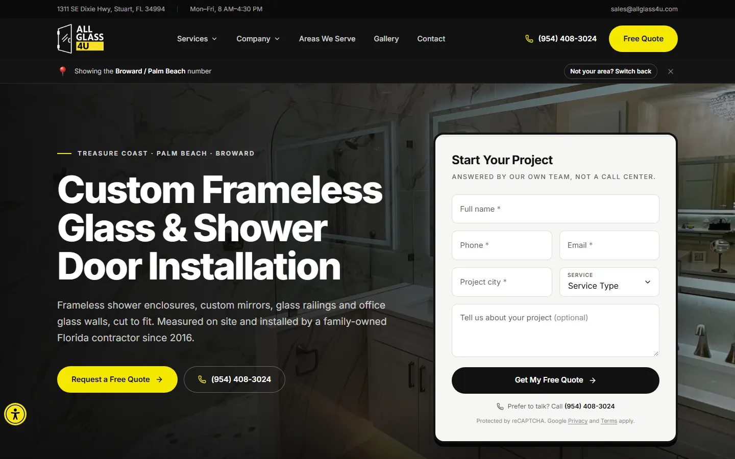 All Glass 4 U's new website built by ProWay Digital